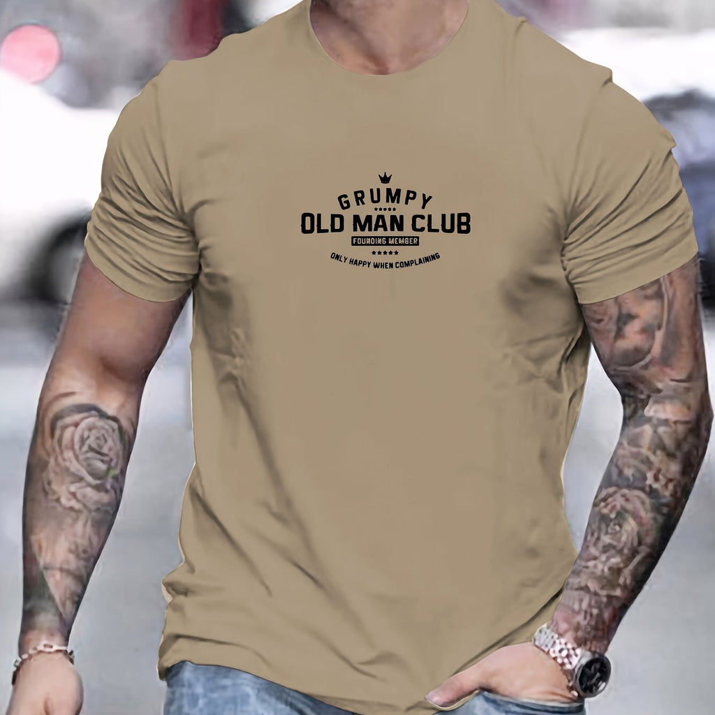 Grumpy Old for Man Club Graphic Tee for Men - Casual Crew Neck T-Shirt, Soft Polyester Blend, Non-Transparent, Summer Essential, Short Sleeve, Regular Fit, Machine Washable