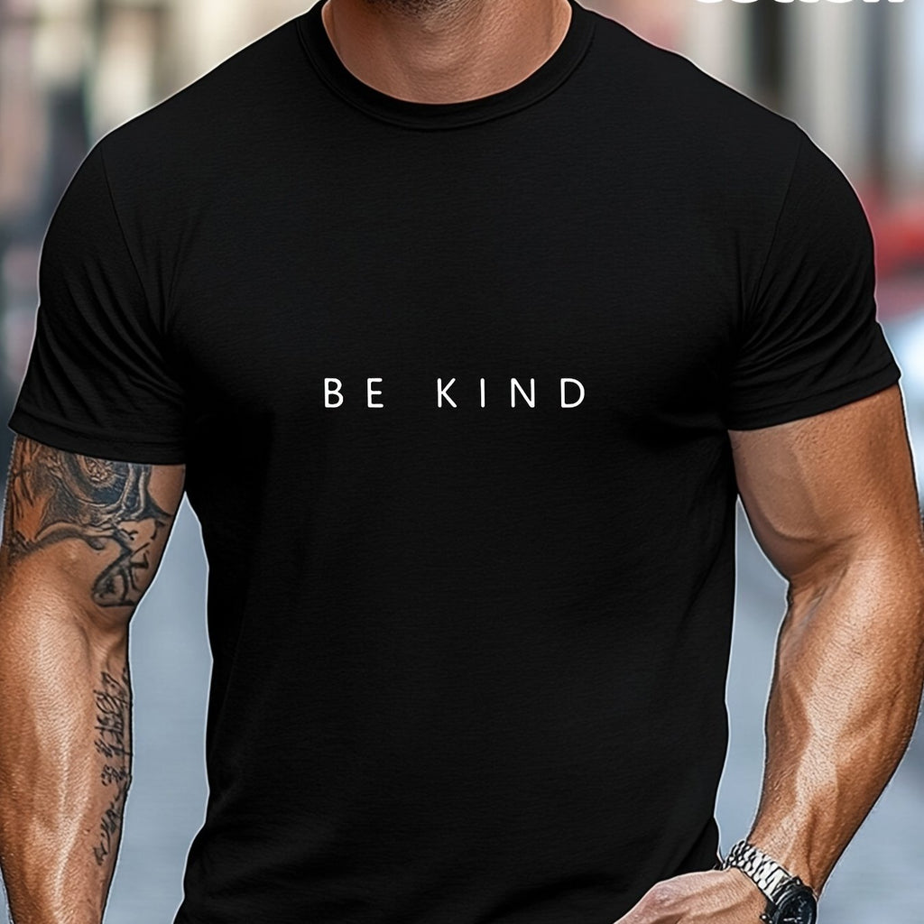 Be Kind" Men's Cotton T-Shirt - Casual Crew Neck, Short Sleeve, Breathable Summer Tee