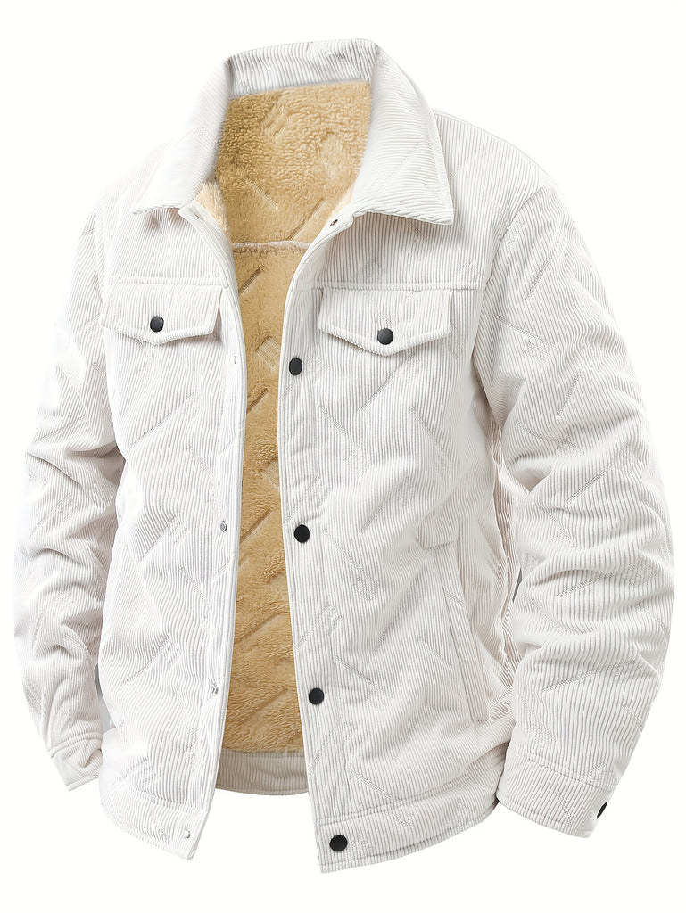 Men's Heavyweight Corduroy-Style Jacket with -Like Texture - Winter Warm Collar, Button Front & Pocket - Thick Coat for Office, Casual & Daily Commute (Hand Washable, -Filled)