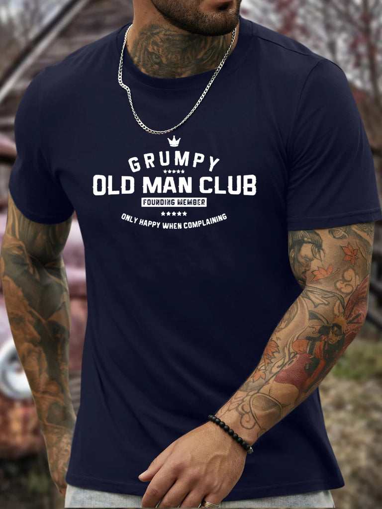 GRUMPY OLD MAN CLUB Print, Men's Comfy T-shirt, Casual Fit Tees For Summer, Men's Clothing Tops For Daily Activities