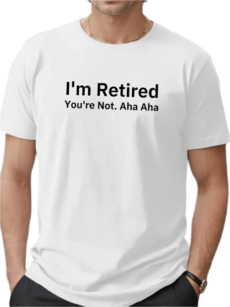 PLUS SIZE Men's "I'm Retired" Graphic Print T-shirt For Summer, Trendy Casual Short Sleeve Tees