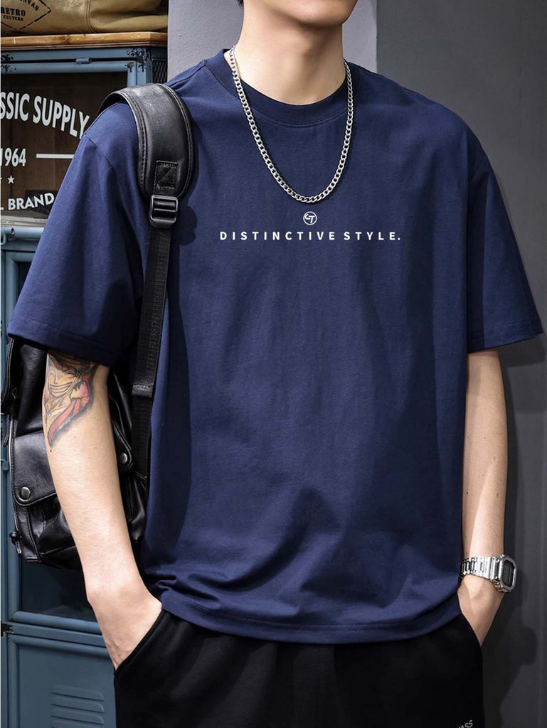 Men's 100% Cotton Casual T-Shirt - Breathable, Crew Neck with Unique Letter Print Design, Short Sleeve - Perfect for Casual Attire