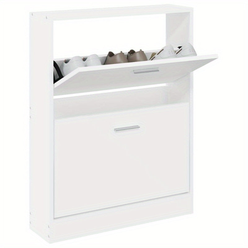 Modern White Shoe Cabinet - 59x17x81 cm with Engineered Wood for Versatile Storage