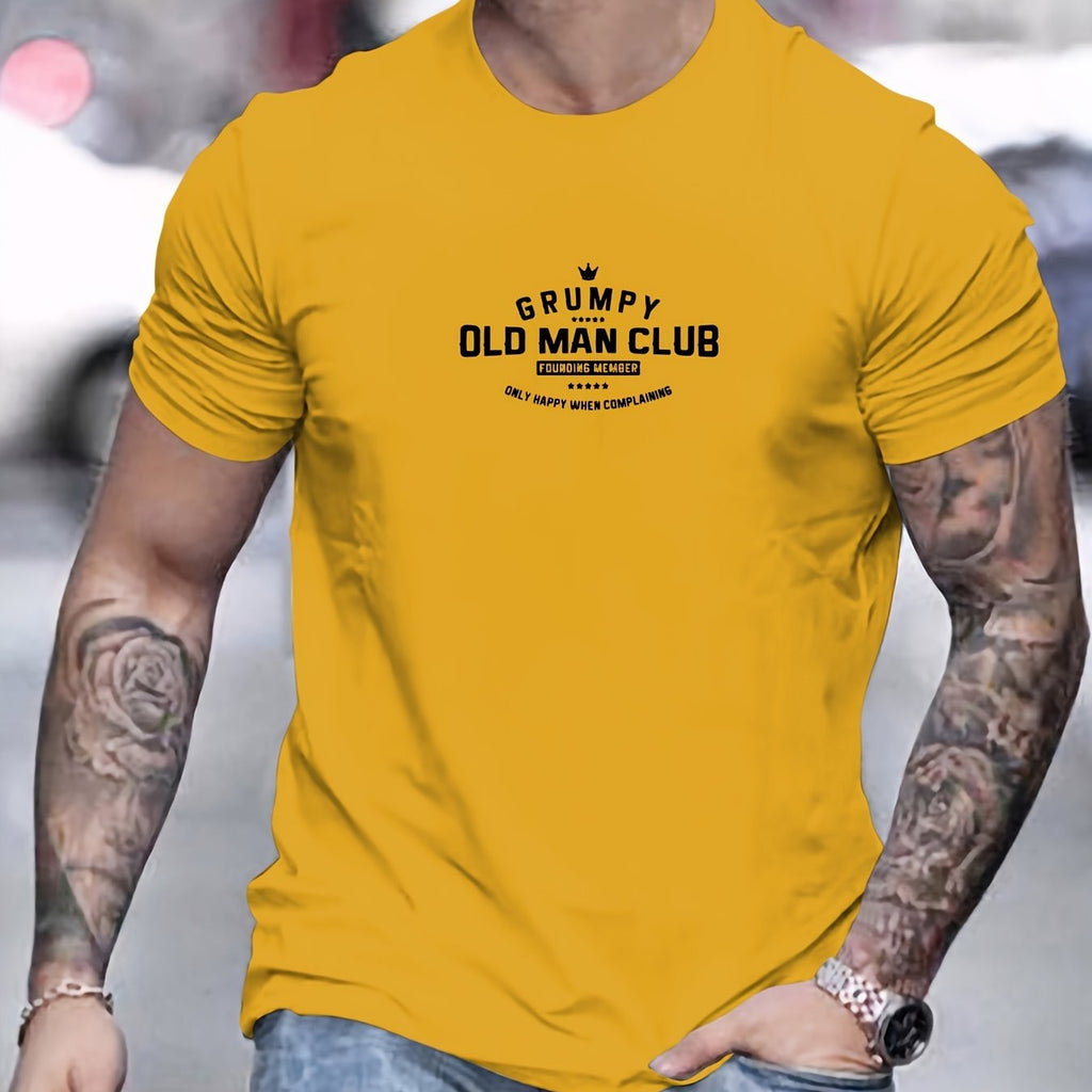 Grumpy Old for Man Club Graphic Tee for Men - Casual Crew Neck T-Shirt, Soft Polyester Blend, Non-Transparent, Summer Essential, Short Sleeve, Regular Fit, Machine Washable