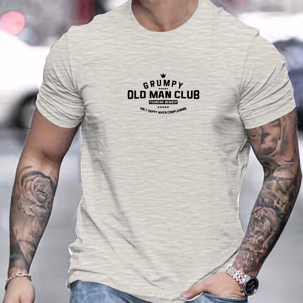 Grumpy Old for Man Club Graphic Tee for Men - Casual Crew Neck T-Shirt, Soft Polyester Blend, Non-Transparent, Summer Essential, Short Sleeve, Regular Fit, Machine Washable