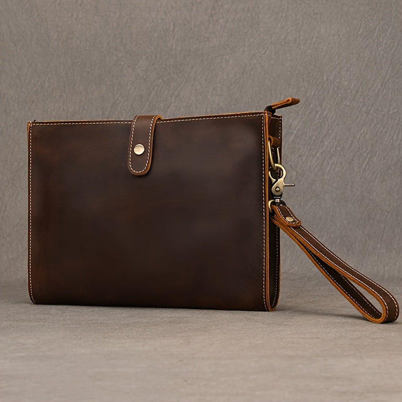 Men's Vintage Leather Clutch with Shoulder Strap