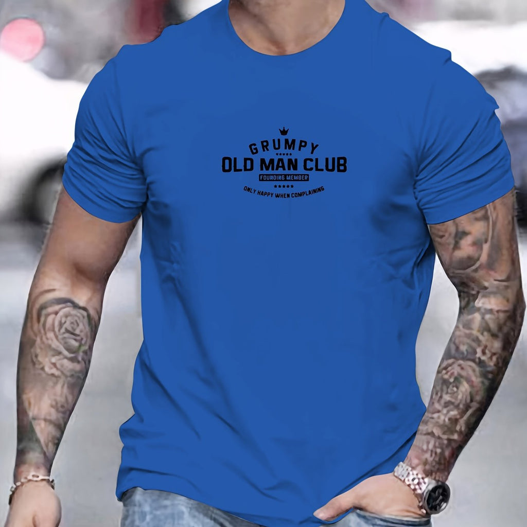 Grumpy Old for Man Club Graphic Tee for Men - Casual Crew Neck T-Shirt, Soft Polyester Blend, Non-Transparent, Summer Essential, Short Sleeve, Regular Fit, Machine Washable