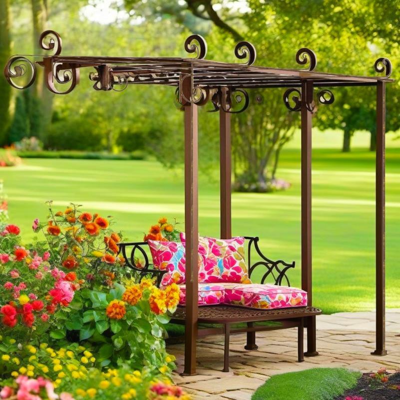 Antique Brown Wrought Iron Pergola 4x3x2. 5m - Elegant Climbing Plant Arbor and Garden Trellis