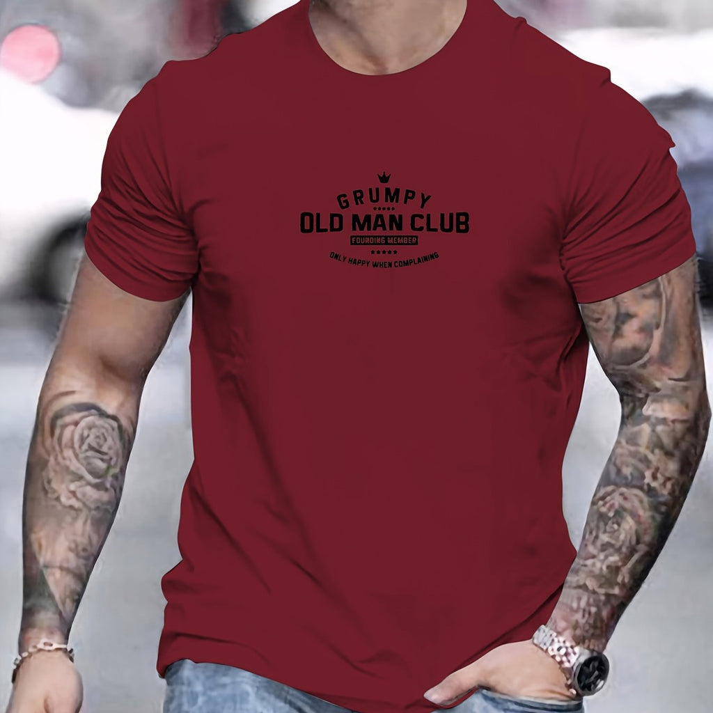 Grumpy Old for Man Club Graphic Tee for Men - Casual Crew Neck T-Shirt, Soft Polyester Blend, Non-Transparent, Summer Essential, Short Sleeve, Regular Fit, Machine Washable