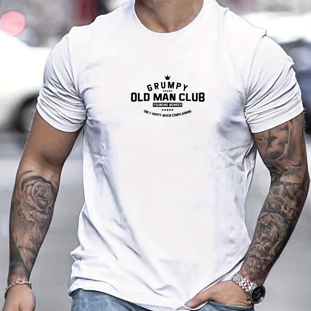 Grumpy Old for Man Club Graphic Tee for Men - Casual Crew Neck T-Shirt, Soft Polyester Blend, Non-Transparent, Summer Essential, Short Sleeve, Regular Fit, Machine Washable