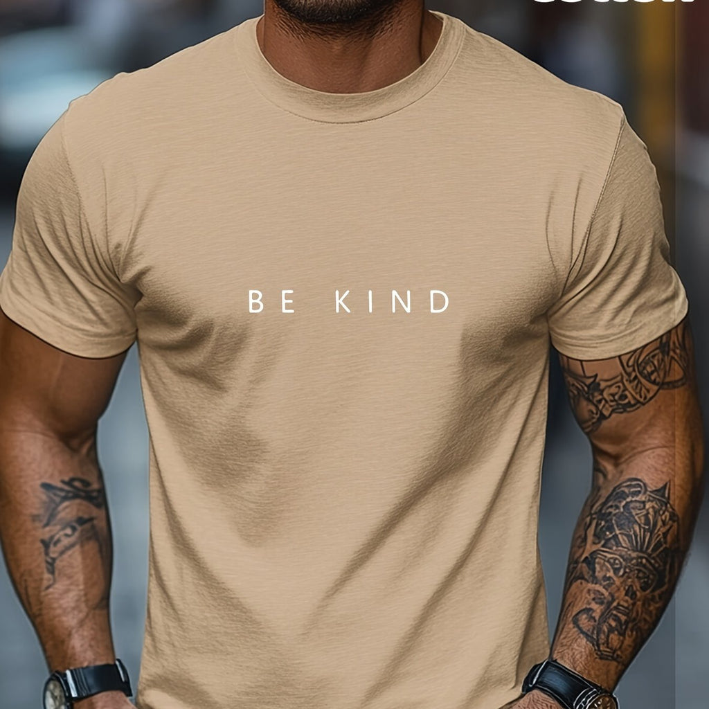 Be Kind" Men's Cotton T-Shirt - Casual Crew Neck, Short Sleeve, Breathable Summer Tee