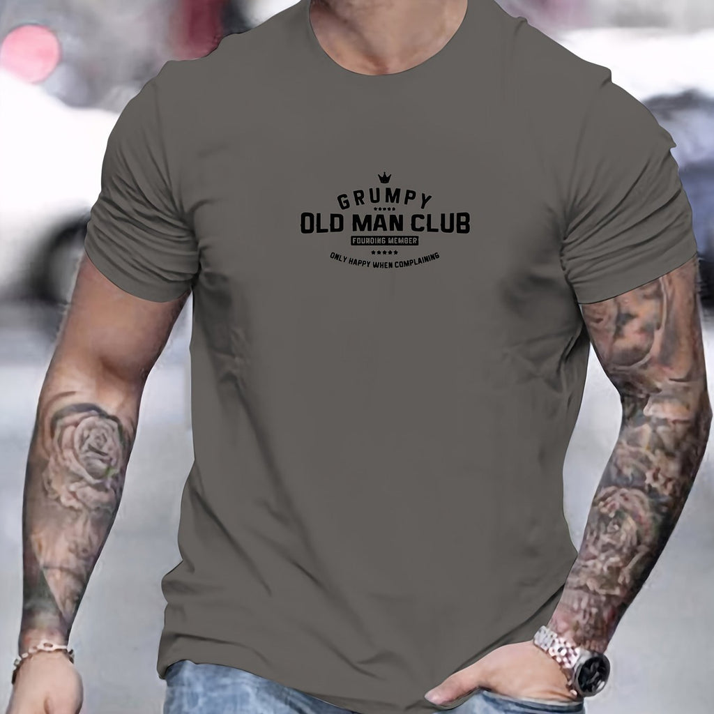 Grumpy Old for Man Club Graphic Tee for Men - Casual Crew Neck T-Shirt, Soft Polyester Blend, Non-Transparent, Summer Essential, Short Sleeve, Regular Fit, Machine Washable