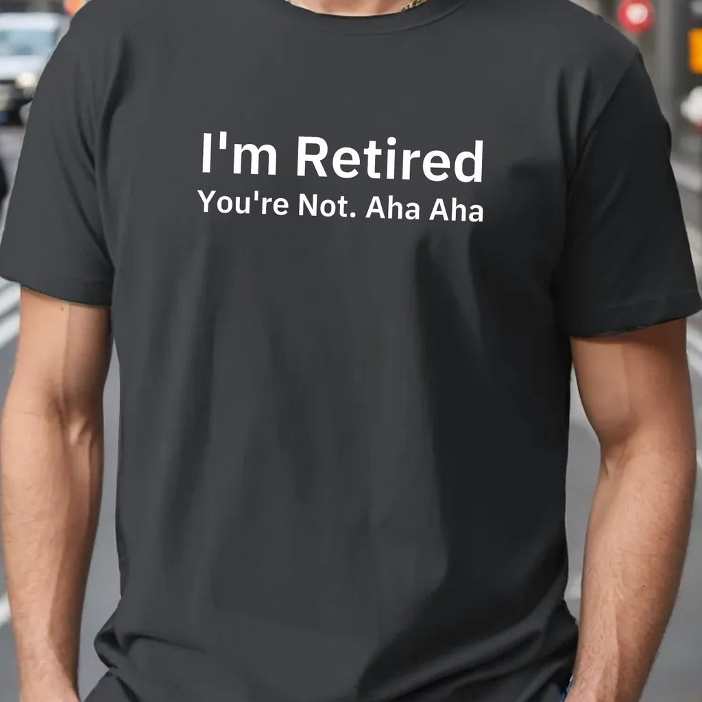 PLUS SIZE Men's "I'm Retired" Graphic Print T-shirt For Summer, Trendy Casual Short Sleeve Tees