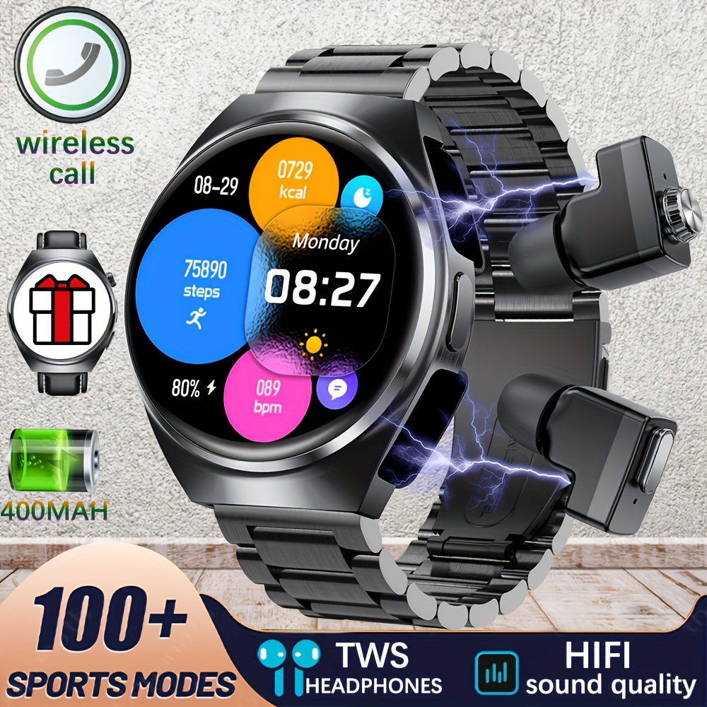DAORKOW 2-in-1 Smart Watch with Built-In Earbuds, IP67