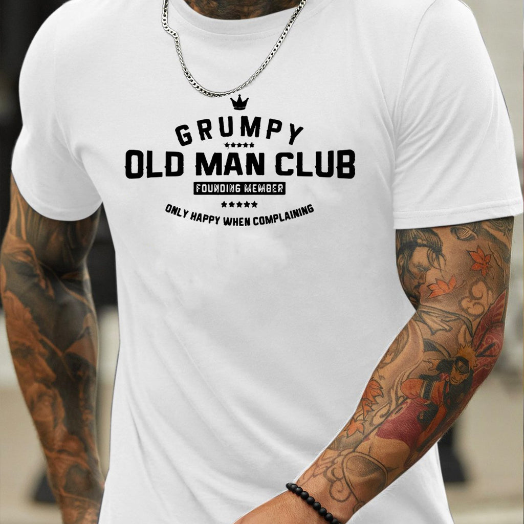 GRUMPY OLD MAN CLUB Print, Men's Comfy T-shirt, Casual Fit Tees For Summer, Men's Clothing Tops For Daily Activities