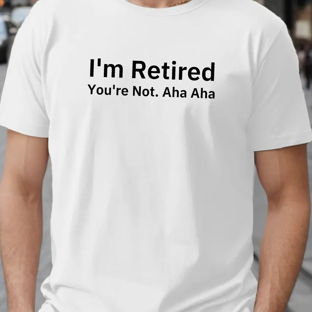 PLUS SIZE Men's "I'm Retired" Graphic Print T-shirt For Summer, Trendy Casual Short Sleeve Tees