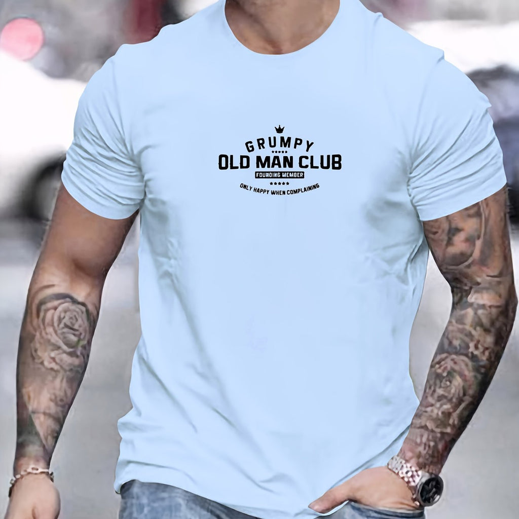 Grumpy Old for Man Club Graphic Tee for Men - Casual Crew Neck T-Shirt, Soft Polyester Blend, Non-Transparent, Summer Essential, Short Sleeve, Regular Fit, Machine Washable