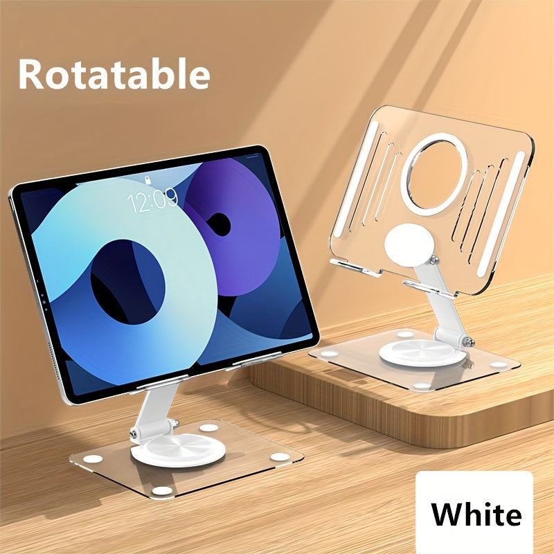 [Tablet Holder Stand] Adjustable Foldable 360° Rotating Acrylic Tablet & Laptop Stand | Ergonomic Desk Mount with Heat Dissipation for Reading Gaming Video Calls