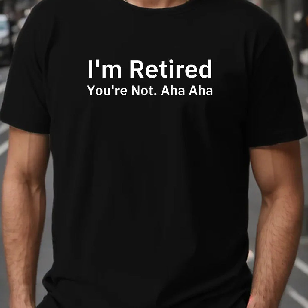 PLUS SIZE Men's "I'm Retired" Graphic Print T-shirt For Summer, Trendy Casual Short Sleeve Tees