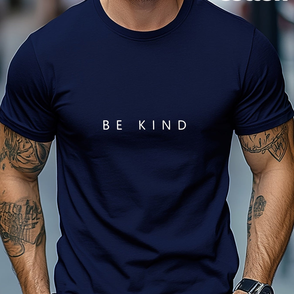 Be Kind" Men's Cotton T-Shirt - Casual Crew Neck, Short Sleeve, Breathable Summer Tee