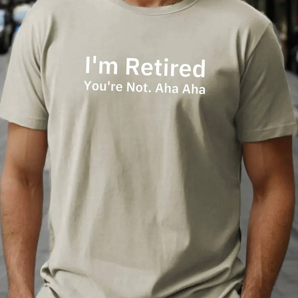 PLUS SIZE Men's "I'm Retired" Graphic Print T-shirt For Summer, Trendy Casual Short Sleeve Tees