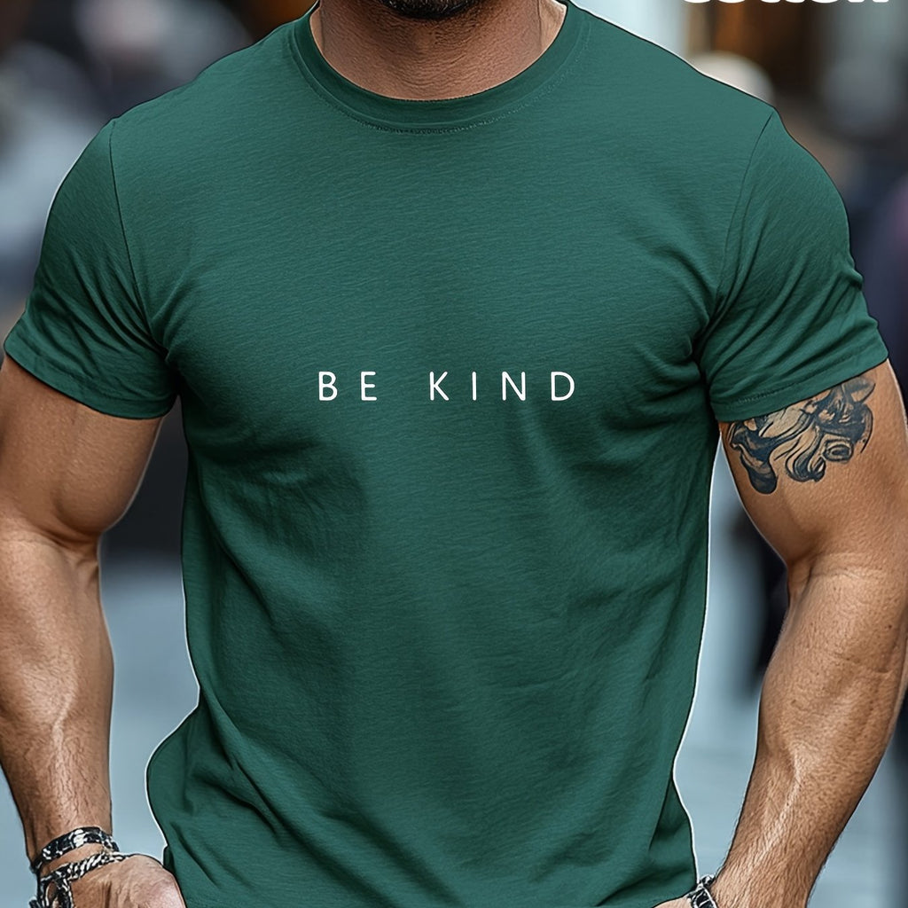 Be Kind" Men's Cotton T-Shirt - Casual Crew Neck, Short Sleeve, Breathable Summer Tee