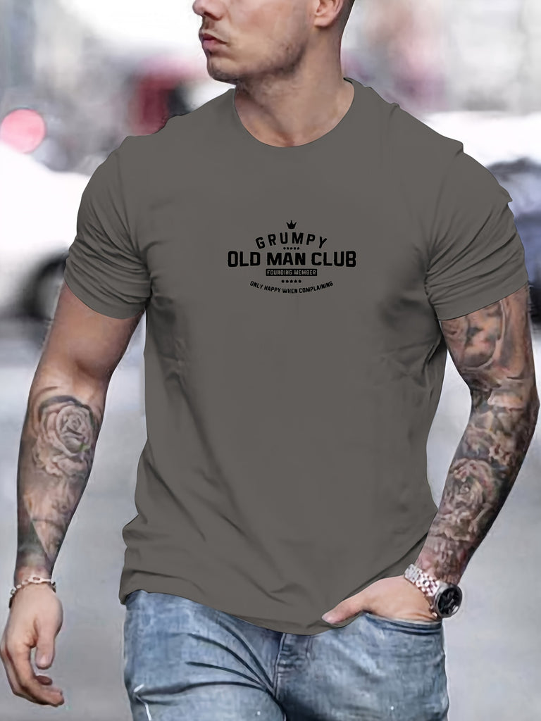 Grumpy Old for Man Club Graphic Tee for Men - Casual Crew Neck T-Shirt, Soft Polyester Blend, Non-Transparent, Summer Essential, Short Sleeve, Regular Fit, Machine Washable