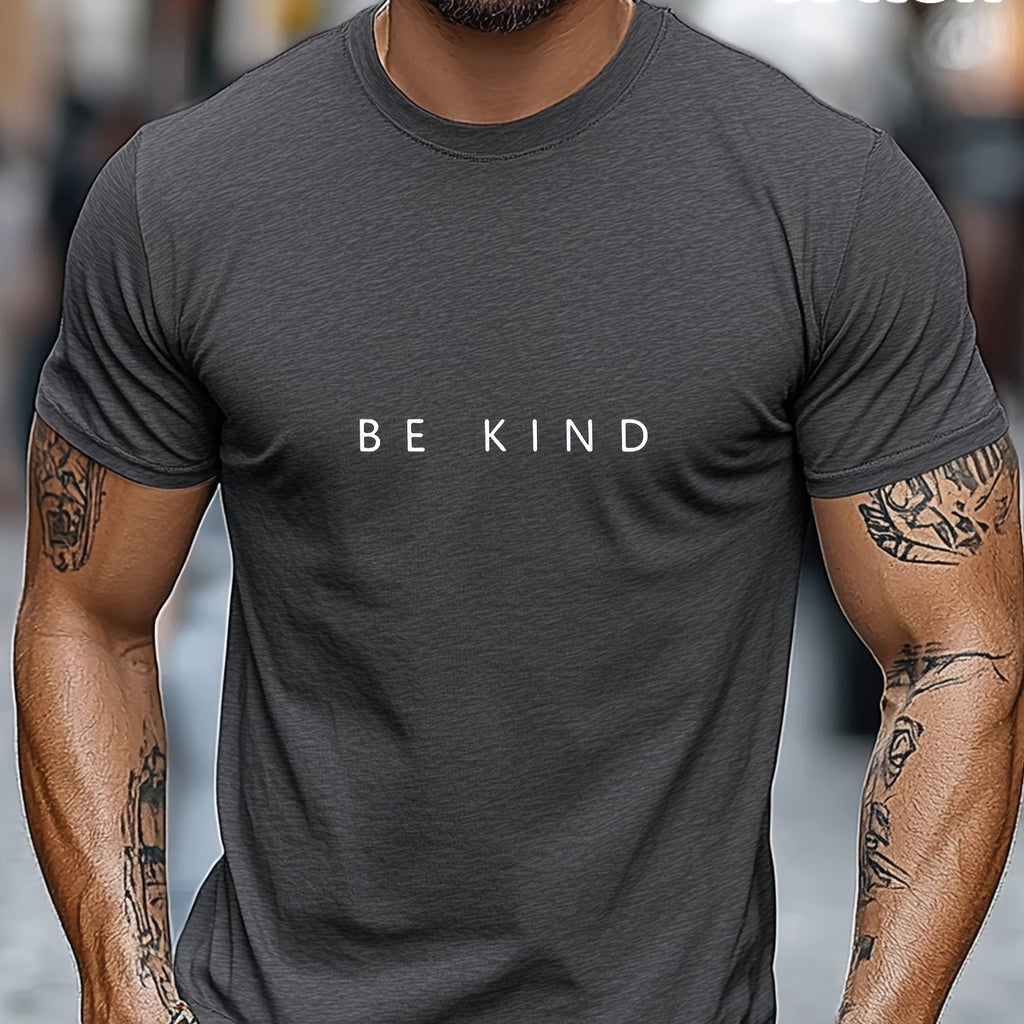 Be Kind" Men's Cotton T-Shirt - Casual Crew Neck, Short Sleeve, Breathable Summer Tee