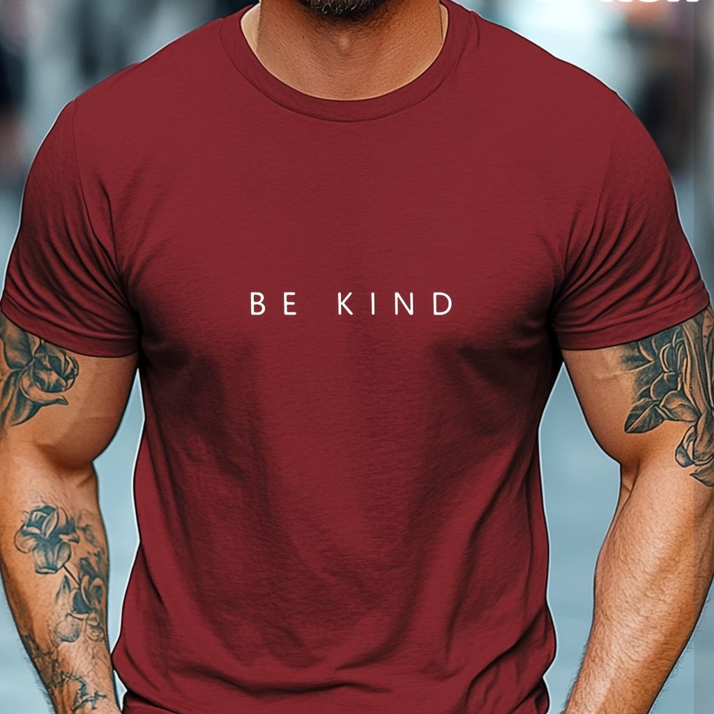 Be Kind" Men's Cotton T-Shirt - Casual Crew Neck, Short Sleeve, Breathable Summer Tee