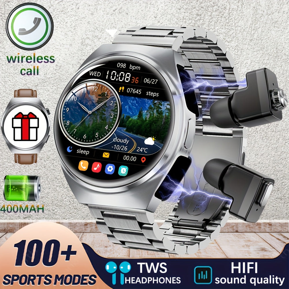DAORKOW 2-in-1 Smart Watch with Built-In Earbuds, IP67