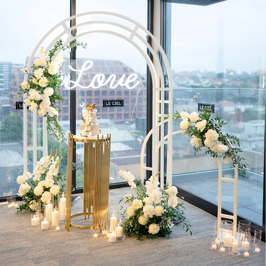Metal Wedding Garden Arch Trellis: 259.08cm Heavy Duty Backdrop Balloon Archway Decoration Stand with Sturdy Base - Indoor Outdoor Party Ceremony Arches Frame Climbing Flower Plant Garden Arbor White