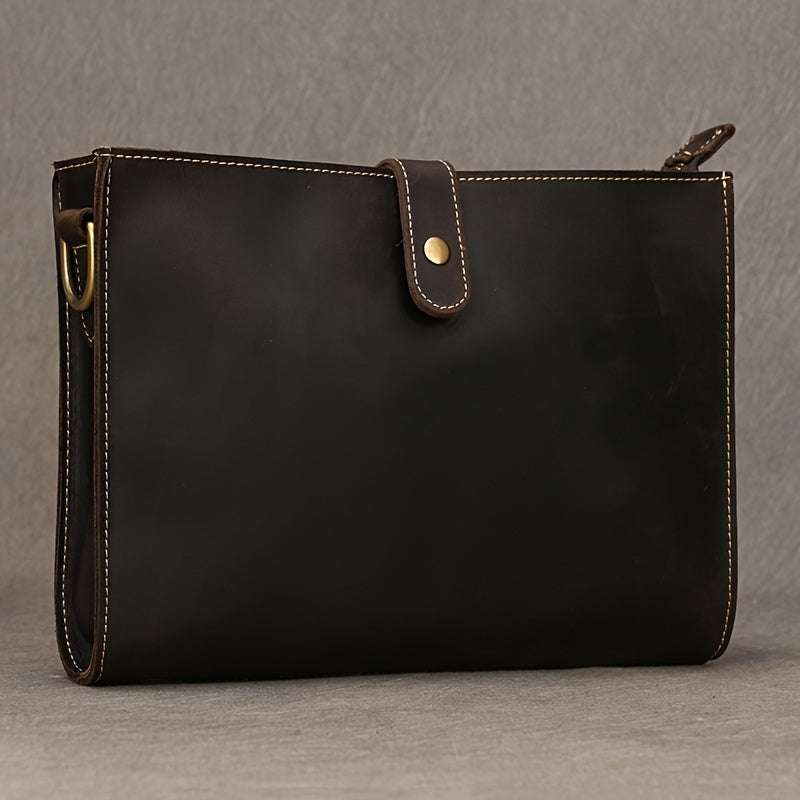 Men's Vintage Leather Clutch with Shoulder Strap