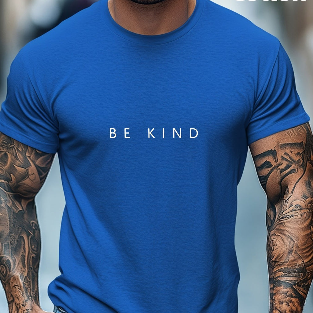 Be Kind" Men's Cotton T-Shirt - Casual Crew Neck, Short Sleeve, Breathable Summer Tee