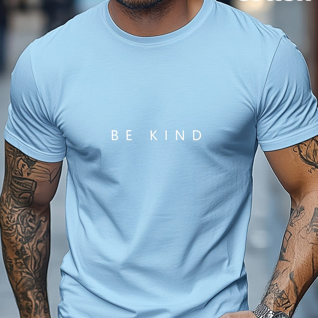 Be Kind" Men's Cotton T-Shirt - Casual Crew Neck, Short Sleeve, Breathable Summer Tee