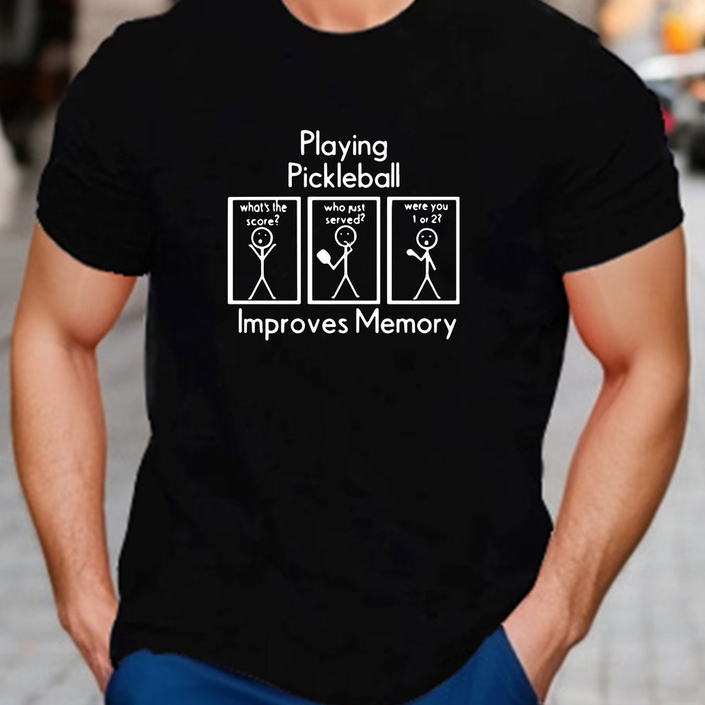 Play Pickleball Print Tee Shirt, Tees For Men, Casual Short Sleeve T-shirt For Summer