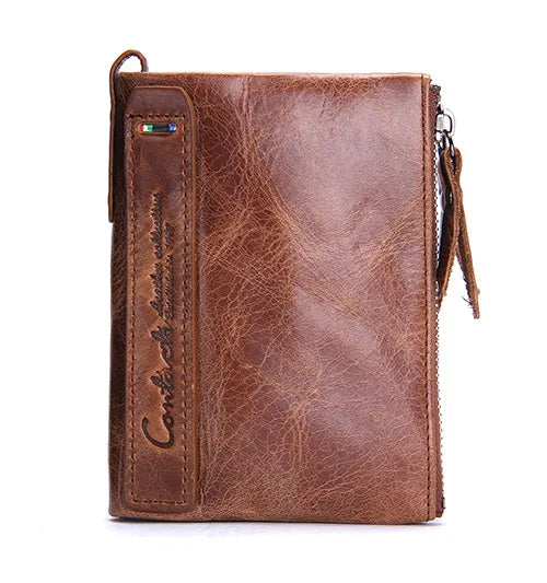 Fashion Genuine Leather Women Wallet Bi-fold Wallets Red ID Card Holder Coin Purse With Double Zipper Small Women's Purse 2022