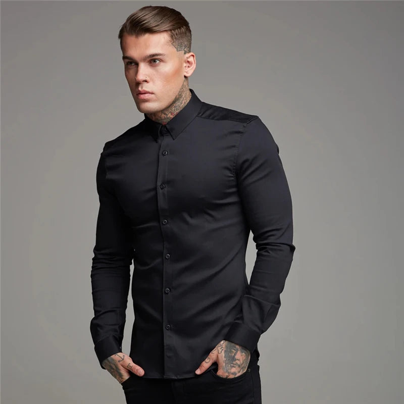 Shirt Men's Summer Thin Section Non-iron Modal Shirt Men's Black Long-sleeved Business Career Trend 6 Colors