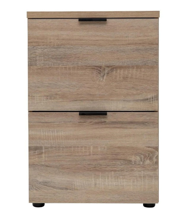 Ravee 2 Drawer Filing Cabinet Office Shelves Storage Cupboard - Light Sonoma Oak