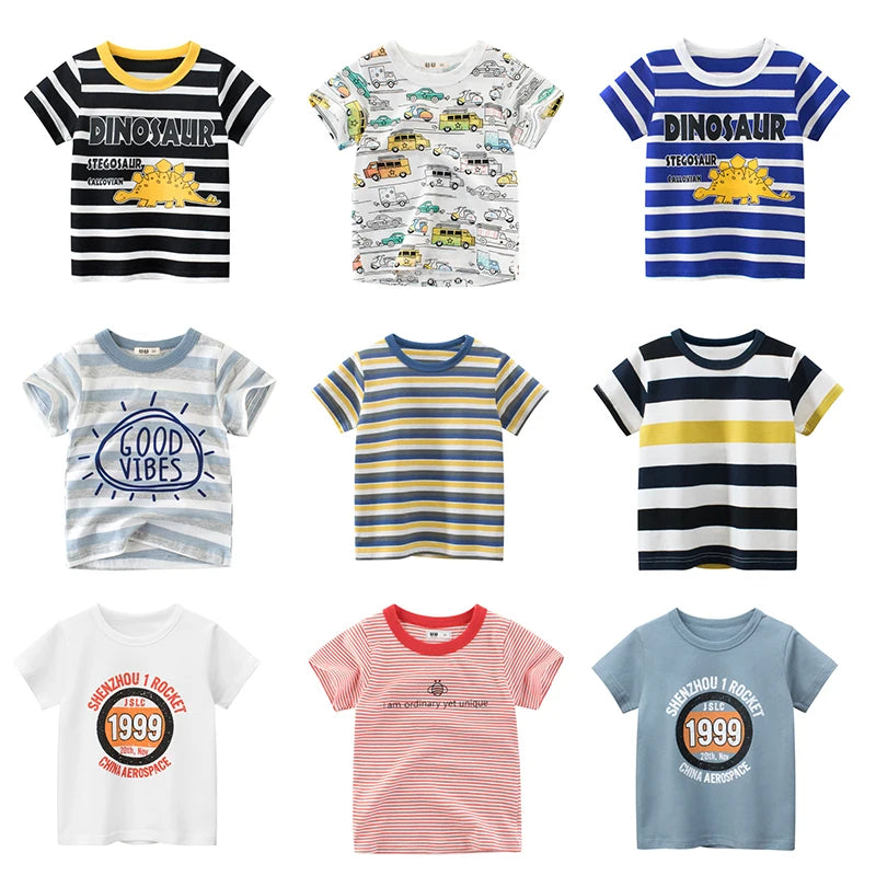 OLEKID 2024 Summer Stripe Children Boys T-shirts Printed Letter 2-8 Years Kids Little Boy Tops Short Sleeve Toddler Tees Clothes