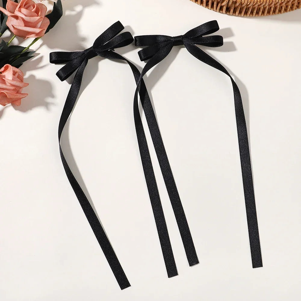 2pcs Ins Style Ribbon Bow Headband Long Tassel Hair Clip Women's Hair Accessories Girls Christmas Party  kids accessories