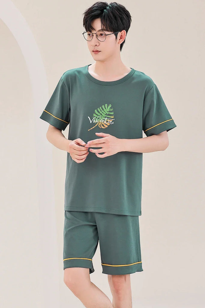 Sleepwear Set for Man Summer 2023 New Knitted Cotton Lounge Wear V Neck Leisure Home Suit Plus Size 4xl Two Piece Pajama Set Men