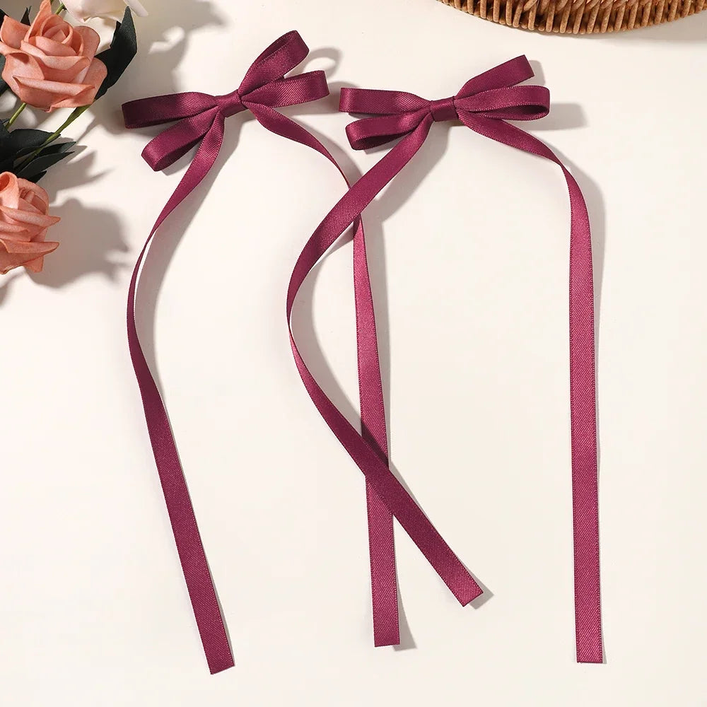 2pcs Ins Style Ribbon Bow Headband Long Tassel Hair Clip Women's Hair Accessories Girls Christmas Party  kids accessories