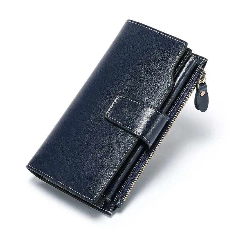 2024 New Rfid Long Women Wallets Clutch Zipper Coin Pocket Female Print Wallet Quality Card Holder Genuine Leather Women Purse