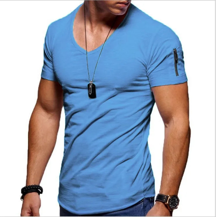 Summer Top Quality Hip Hop T Shirt Men Solid Color Design V-neck T-shirt Casual Classic Men's Clothing Tops Tee Shirt Men