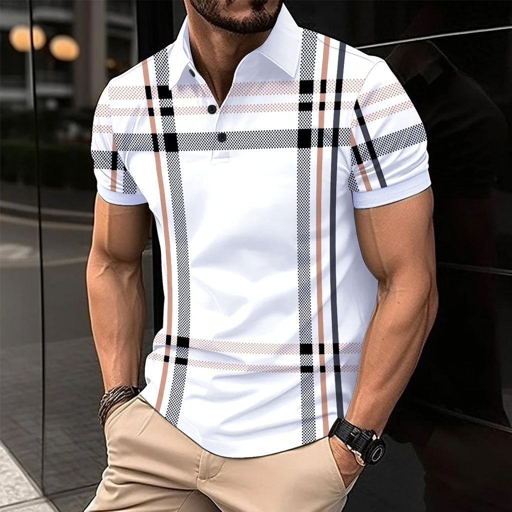 2024 Summer Fashion Men's Striped POLO Shirt Lapel Button Down Men's Short Sleeve Street Trend Style Men's Top