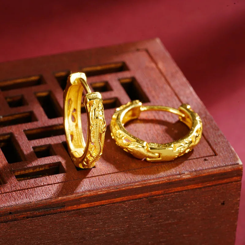 24K Gold Zodiac Dragon Earrings