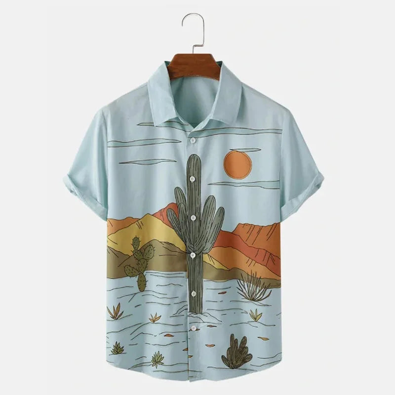 Desert Cactus Shirt For Men 3D Print Summer Hawaiian Harajuku Fashion Shirt Top Blouse Short Sleeves Street Vacation Beachwear
