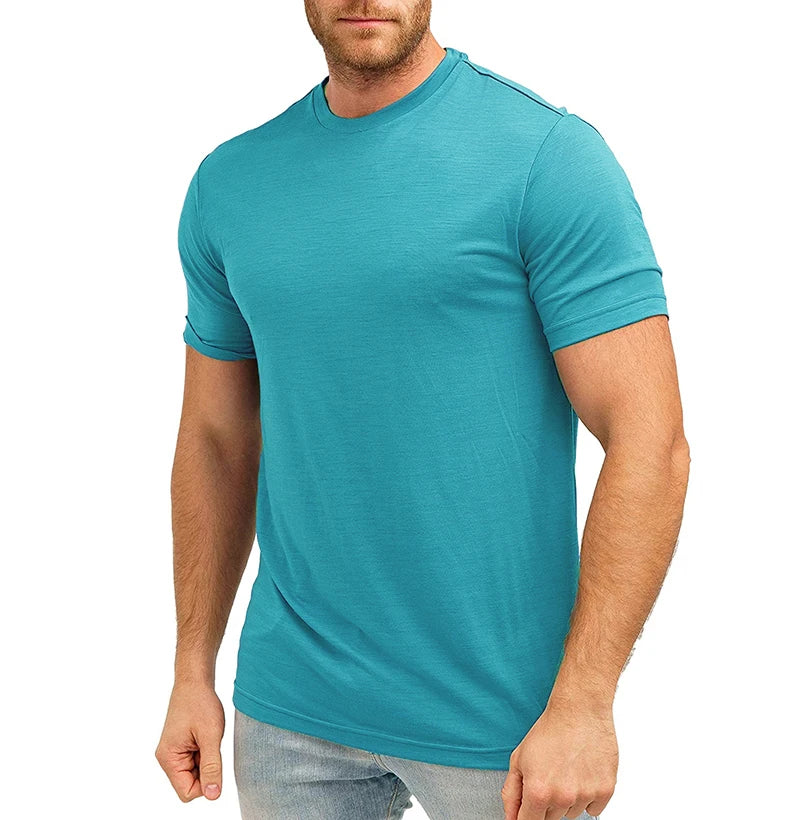 100% Merino Wool T-Shirt Men Short Sleeve Merino Shirts Sport Lightweight Base Layer Hiking Tshirt Soft Breathable Undershirt