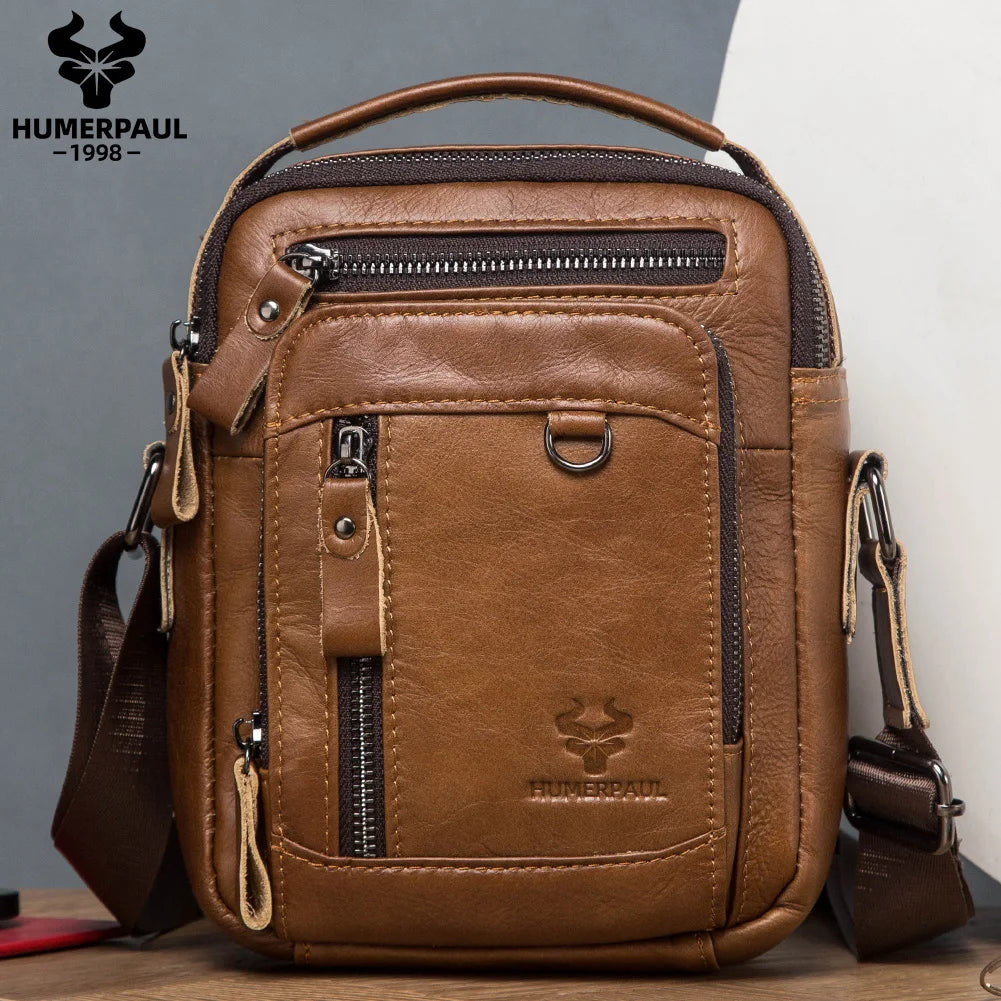 HUMERPAUL Genuine Leather Crossbody Messenger Bag