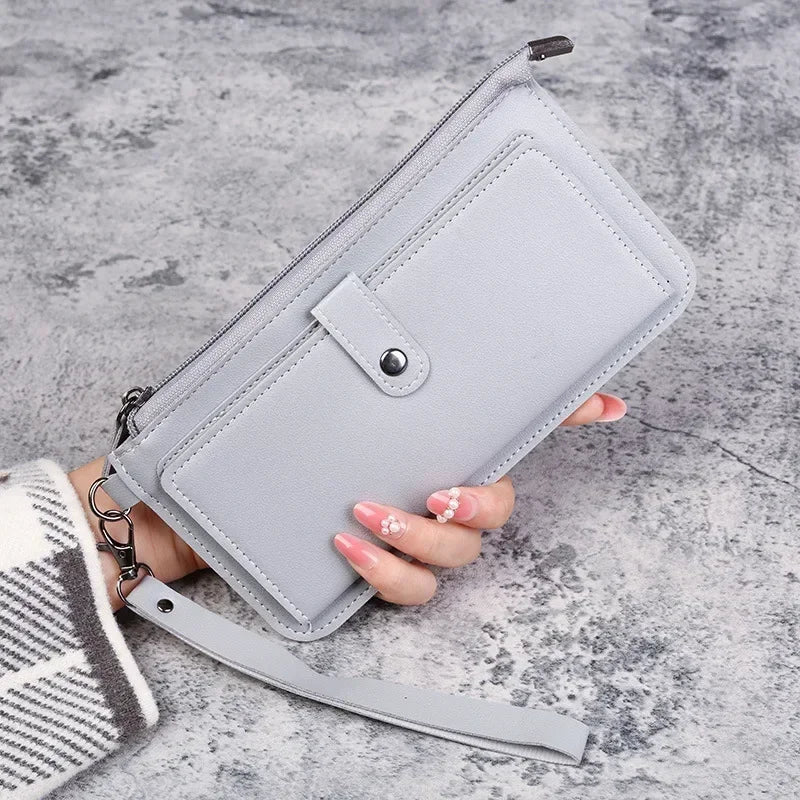 Fashion Women Wallets Simple Zipper Purses Black White Gray Red Long Section Clutch Wallet Soft PU Leather Money Bag